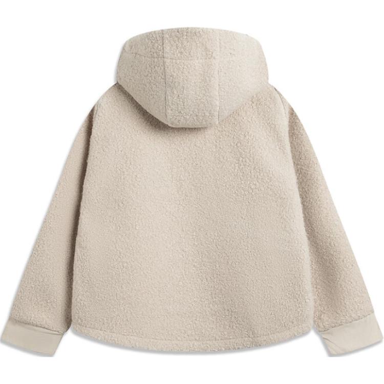 Li-Ning Bequemer Lässiger Einfacher Kapuzen-Lockerer Reißverschluss Strickpullover Damen Pullover Beige AFDU878-2