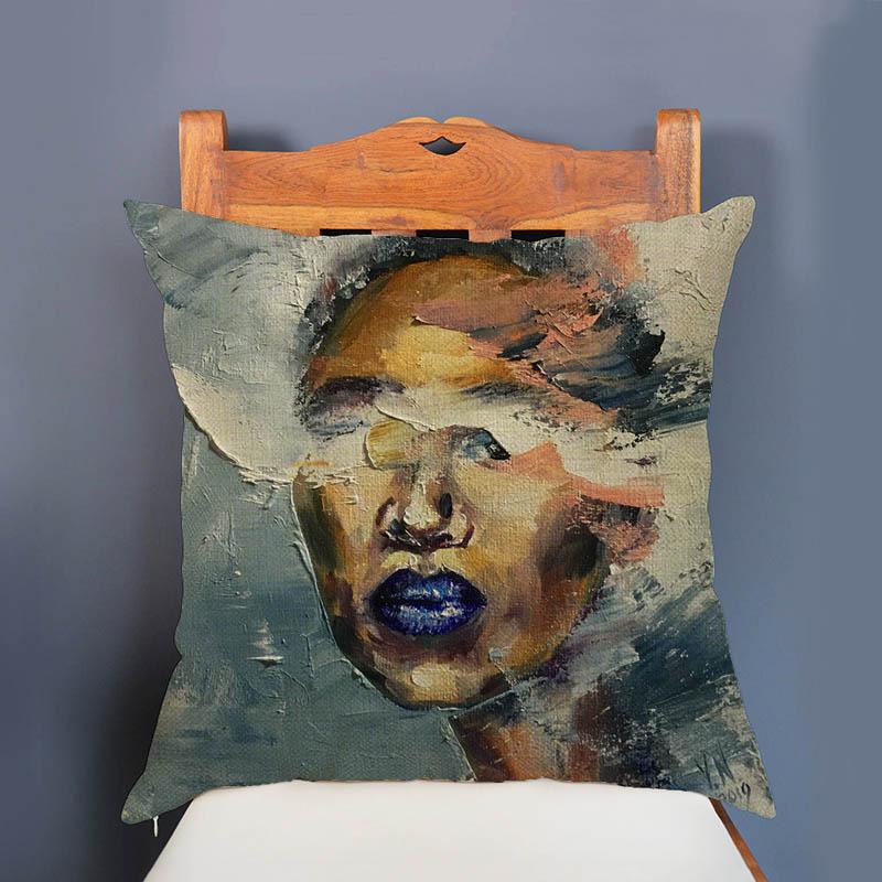 Elegant Aestheticism Black African Girl Woman Abstract Oil Painting Home Decoration Art Sofa Pillow Case Linen Car Cushion Cover