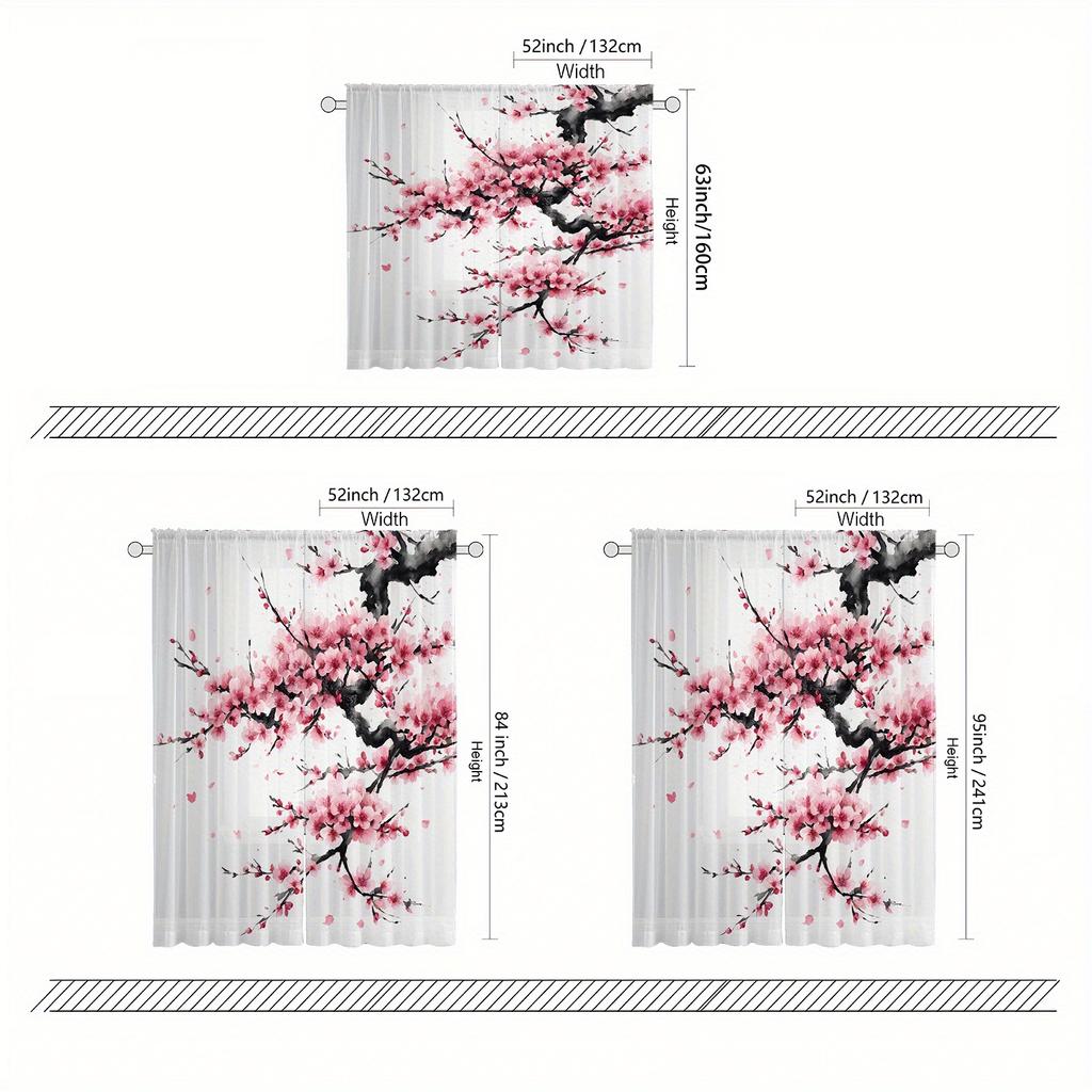 Sakura Curtains Pink Floral Hd Print Polyester Pocket Rod Living Room Bedroom Light Filtering Made Of Machine Washable Great Window Treatment