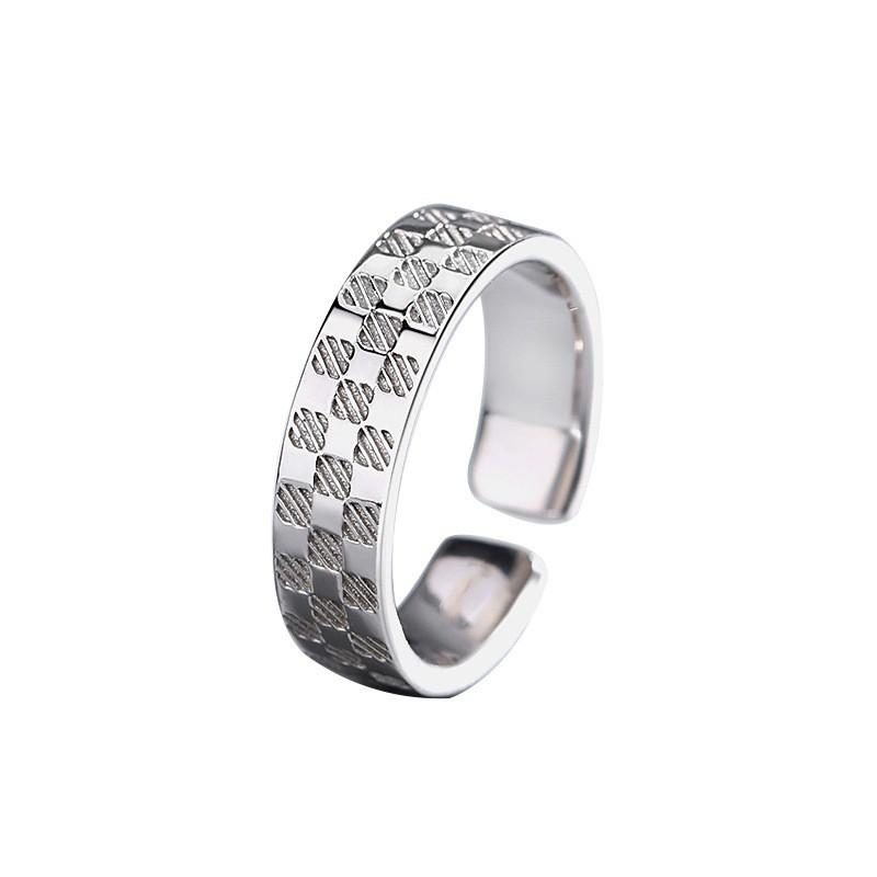 Adjustable Geometric Chessboard Ring Men Women Copper Band Vintage Style Minimalist Statement Jewelry