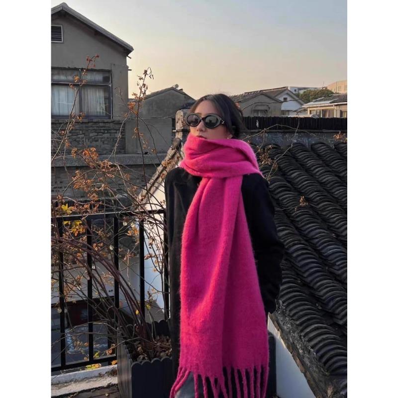 Crain blue scarf women's winter versatile thickened solid color shawl mohair premium warm scarf