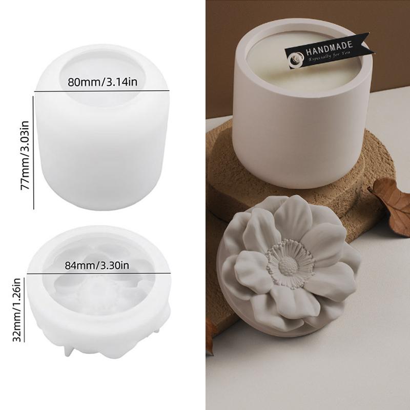 2PCS DIY Handmade Gypsum Cement Flower Aromatherapy Candle Cup Gypsum Storage Jar Mirror Silicone Mold A