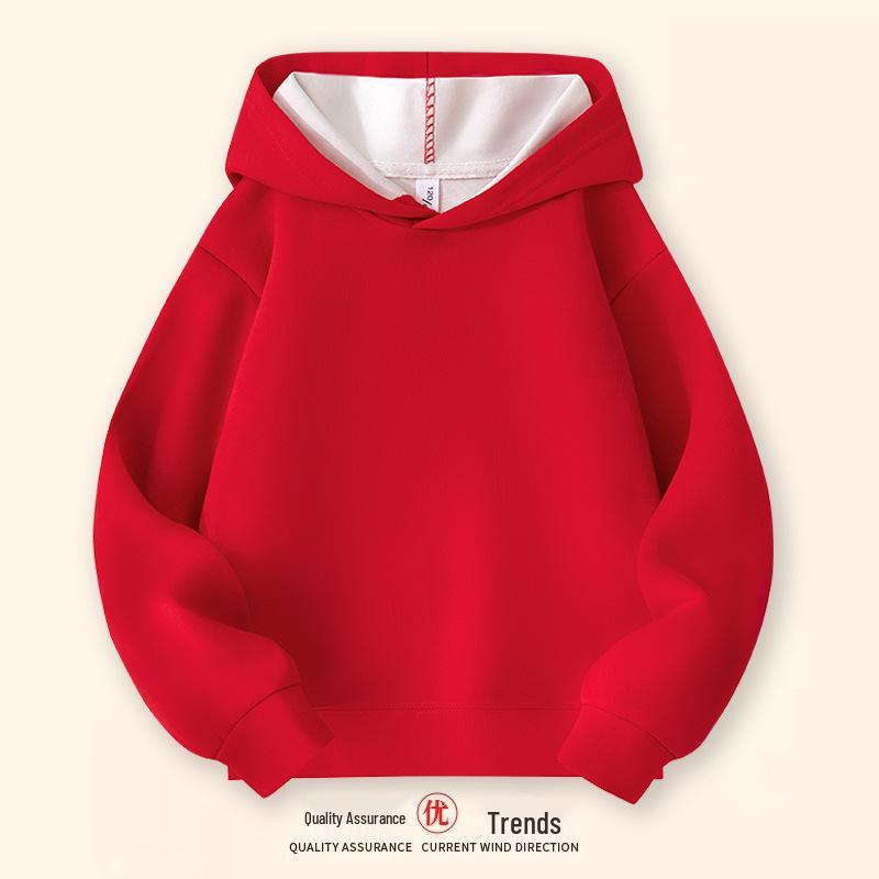 280g Children's Plain Hooded Sweatshirt - New Autumn/Winter Style, Red Tops for Boys and Girls