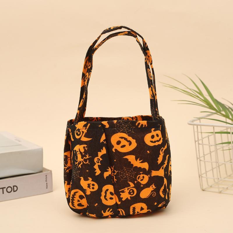 1Pc Halloween Trick Or Treat Candy Bags With Cute Pumpkin Ghost Bat Prints For Halloween Party Candy Collecting Gifts Decor