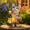 Solar-Gartenlicht für den Außenbereich, Katzenstatue, Harz-Getigert-Dekoration mit automatischer LED-Balkondekoration, IP65 Wasserdichtes Rasenornament für Terrasse, Geschenk für Liebhaber