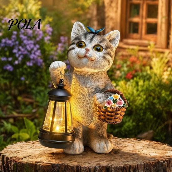 Solar-Gartenlicht für den Außenbereich, Katzenstatue, Harz-Getigert-Dekoration mit automatischer LED-Balkondekoration, IP65 Wasserdichtes Rasenornament für Terrasse, Geschenk für Liebhaber