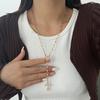 Fashion Sense Cross Alloy Pendant Necklace Gemstone Beaded Collar Chain