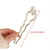 Chinese Style Faux Pearl Wave U-shaped Hairpin, Metal Golden Hair Stick, Bun Headwear