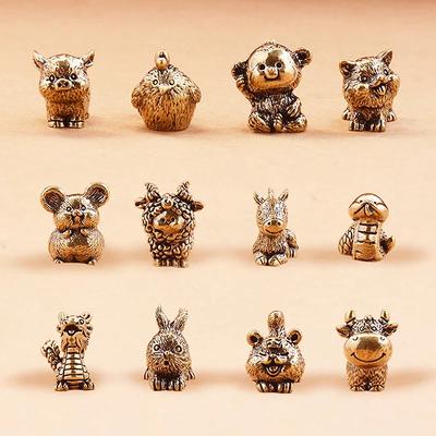 Brass Zodiac Figurines Zodiac Horse Desk Ornament Animals Statue Collectible Car Interior Desk & Home Decor Perfect Gift
