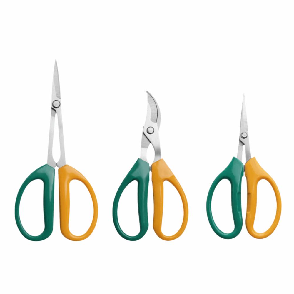 3PCS Green and Yellow Pruning Scissors Stainless Steel Bonsai Shears Durable Garden Shears