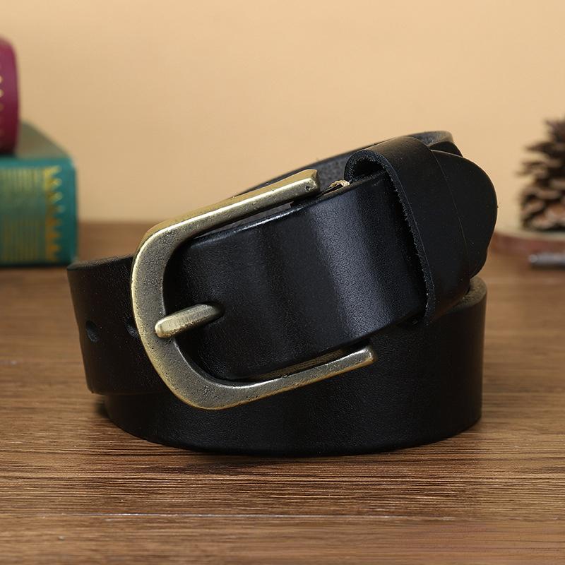Gürtel Herren Verdicktes Erste Schicht Rindsleder Reines Kupfer Dornschließe Echtleder Retro Trend Vielseitig Jugend Jeansgürtel