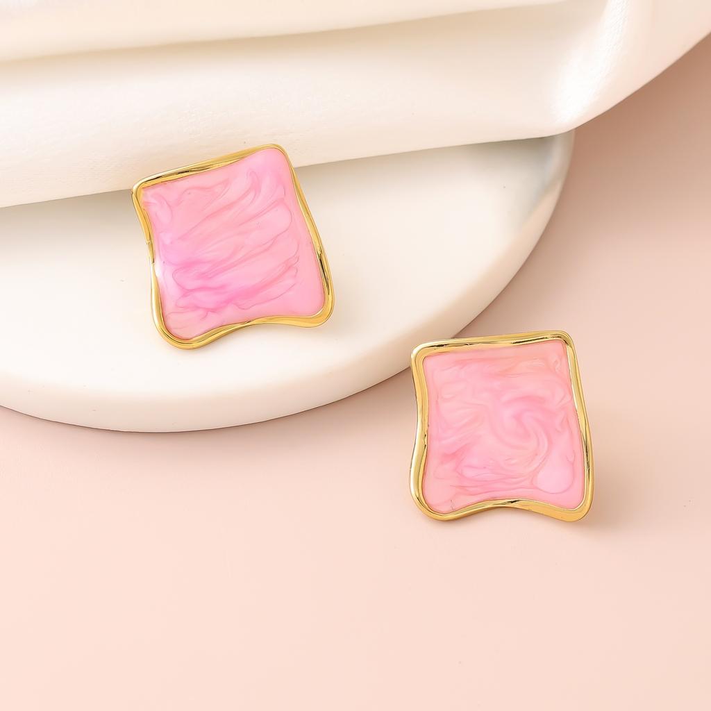 Square Shaped Stainless Steel Stud Earrings with Oil Finish Unique and Minimalist Luxury Design Elegant and Fashionable Earrings