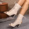 Summer European and American Fine Heel High Heel Cool Boots Roman Shoes Front Lace-up Fish Mouth Large Size - Sandals Foreign Trade Women's Shoes