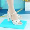 Soft Leather Mid-heeled Sandals Summer New One-word Buckle Soft-soled High-heeled Sandals