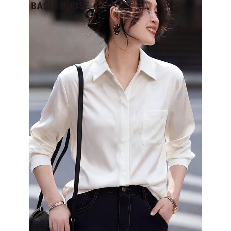 Basic House Women s Loose-Fit Long Sleeve Sun Shirt Blouse S