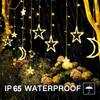3.5M Solar Moon Star Curtain Lights Waterproof 8 Modes LED Fairy String Lamp for Christmas Party Garden Decor Decor for Room