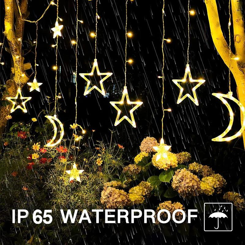 3.5M Solar Moon Star Curtain Lights Waterproof 8 Modes LED Fairy String Lamp for Christmas Party Garden Decor Decor for Room