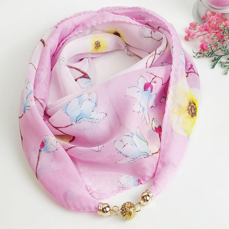 1Pc Scarf Versatile 65CM Fashion Magnetic Clasp Gift Neck Scarf Sweet Printed Chiffon