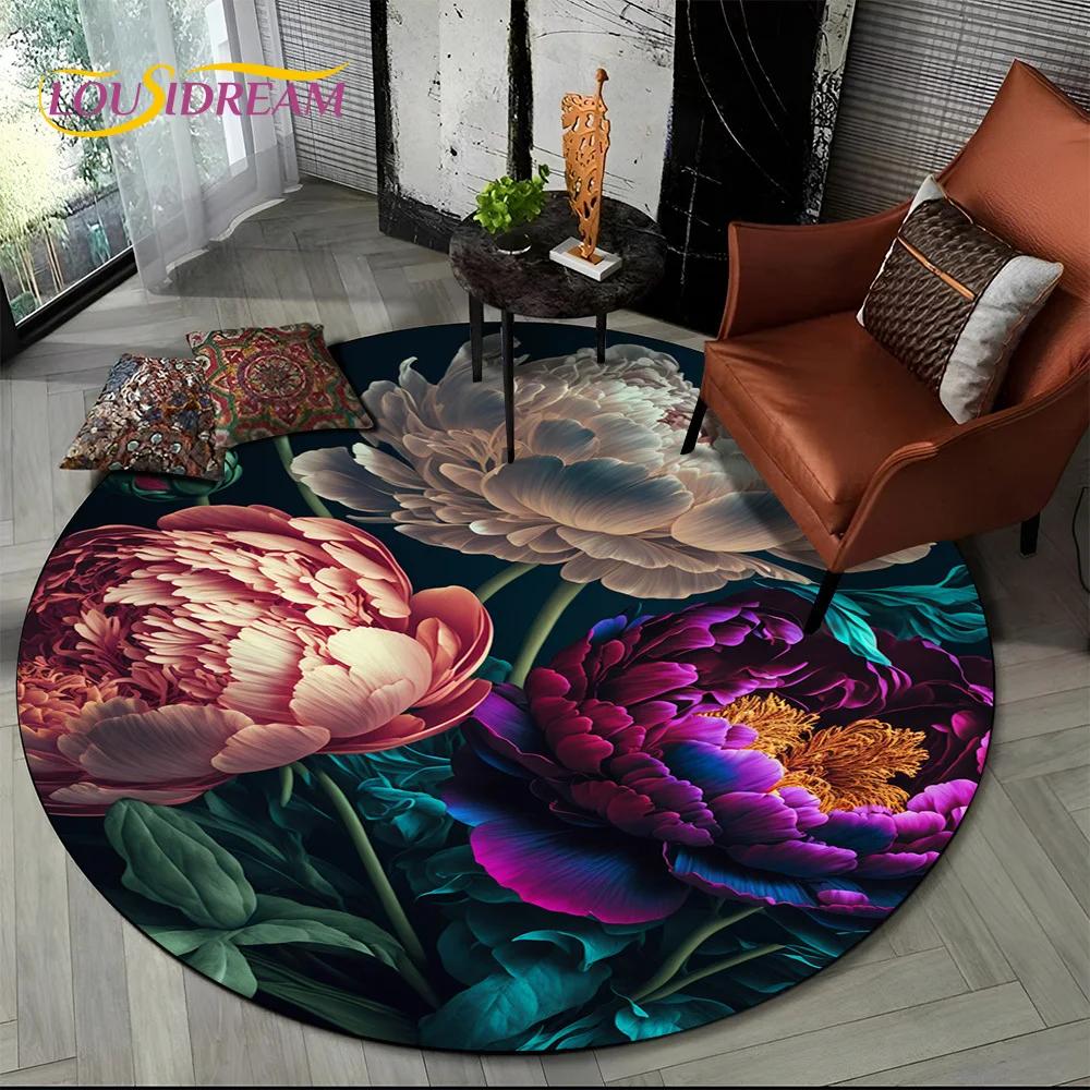 Covor rotund 3D Lux Floarea Soarelui Trandafir Nordic Margaretă pentru Decor Sofă Living Dormitor, Covor Zonă Copii Covoraș de Podea Antiderapant Cadou