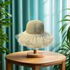 (One Size, Beige) Women's Woven Sun Hats Outdoor Fashionable Mesh Pearl Wide Brim Sun Protection Beach Hat