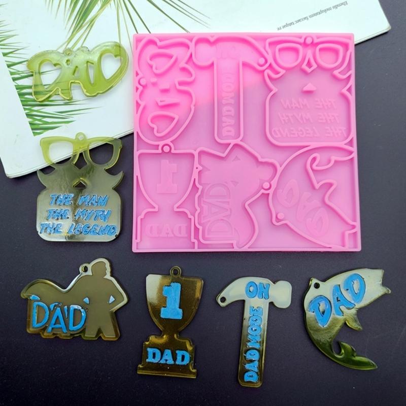 Silicone Pendant Mold for Father's Day Keychains Flexible Keychain Pendant Silicone Mold for Jewelry Studios Crafting