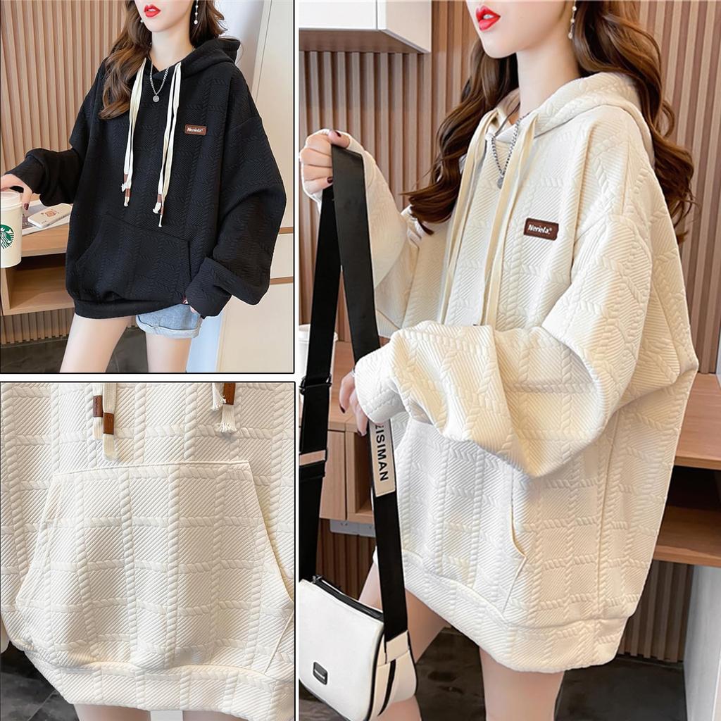 RoyzTocz Long Brushed Fleece Loose Solid Plus Sizes Cute Loungewear for Commuting and Outings Women's Hoodie, Sleeve, Sweatshirt, Stylish, Fit, Cute,