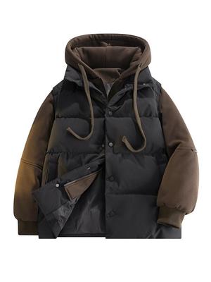 Men's Faux Two-Piece Hooded Puffer Jacket - Thick, Warm, Loose Fit