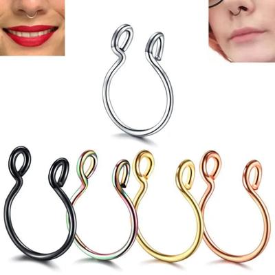 U Shape Nose Clip Fake Ring Septum No Piercing Lip Rings 3 Colors Stainless Steel Horseshoe Women Body Jewelry Gift