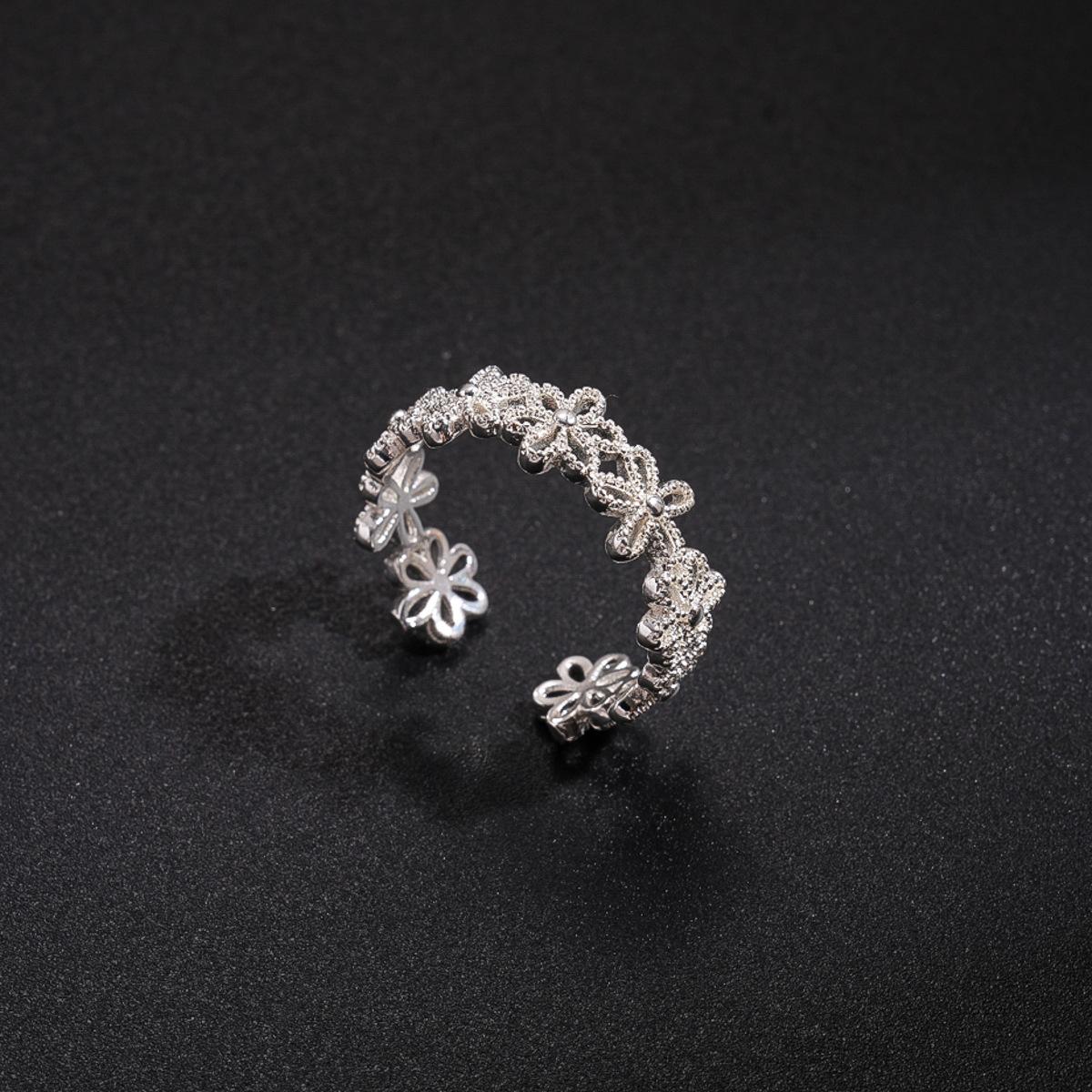 Zircon Hollow Oval Flower Opening Ring Cold Wind Jewelry