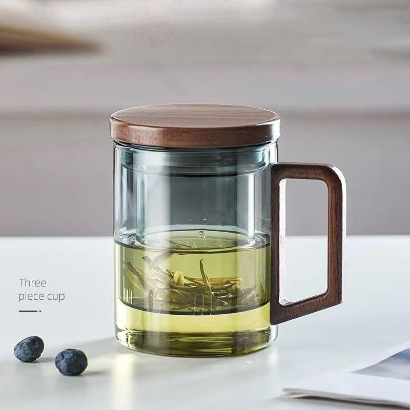 thickening Heat-resistant glass tea cup Transparent Grey Built in filter Tea set and water cup High quality home office Supplies