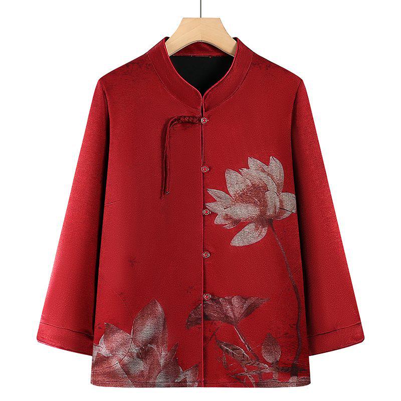 

Chinese Style Stand Collar Top - Spring/Autumn Long Sleeve Shirt for Middle-aged & Elderly Women 2XL (suggested 50-57.5 kg)