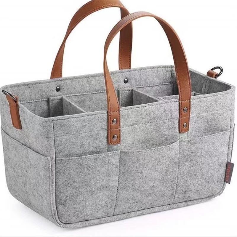 Baby Felt Storage Nursery Organizer Basket Infant Diaper Bag with Handle Caddy Changing Nappy Kids Storage Carrier Large Pocket