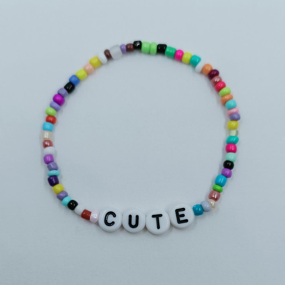 Colorful Beaded Bracelet Rainbow Friendship Bracelet Elastic Stretch Letter Beaded Bracelets for Kids Girls