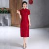 Elegant Vintage Chinese Qipao Dress Women Long Fit-and-Flare With Stand Collar Three-Quarter Sleeve 2025