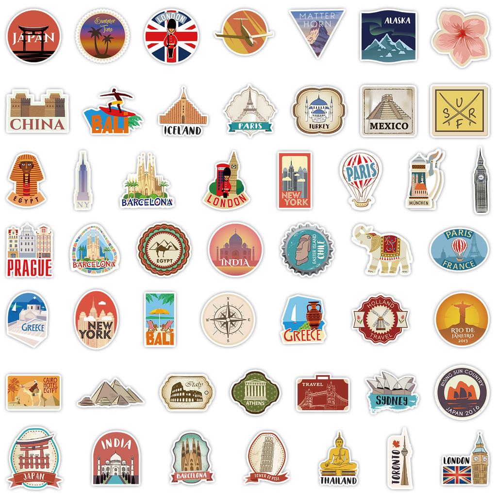 100 Travel Graffiti Stickers Suitcase Car Laptop Skateboard Mobile Phone Waterproof Decorative Stickers