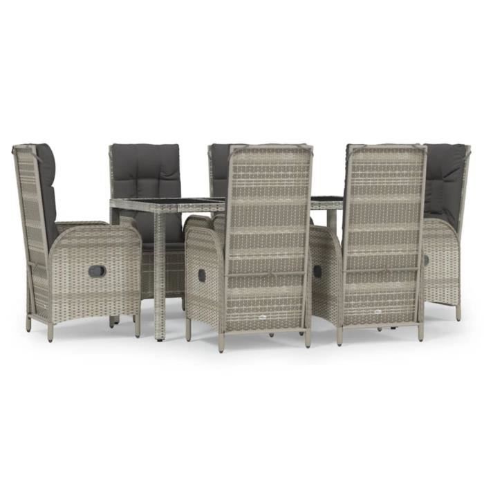 VidaXL Garden Dining Furniture and Cushions 7 Pcs Grey Rattan 3185026
