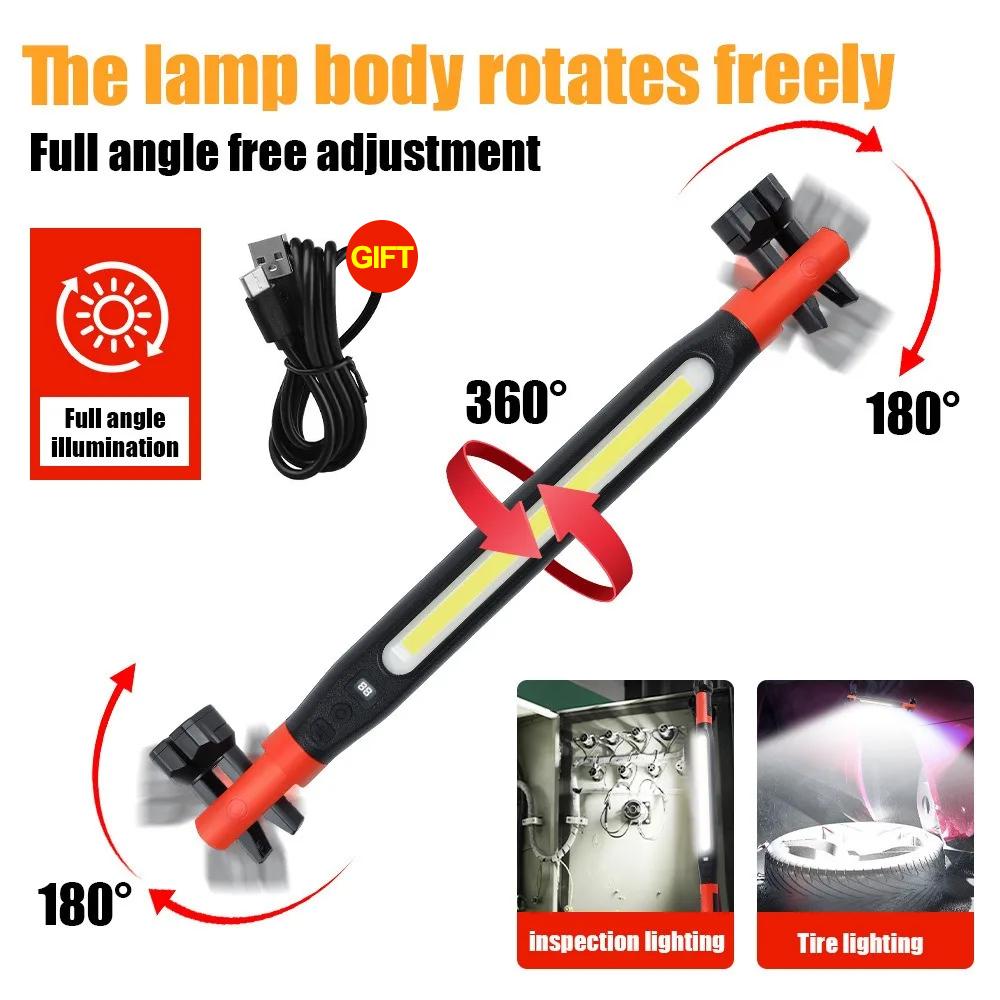 High Lumen Rechargeable LED Work Light for Car Emergency Repair, Powerful Magnetic Flashlight with Hooks and Magnetic Base