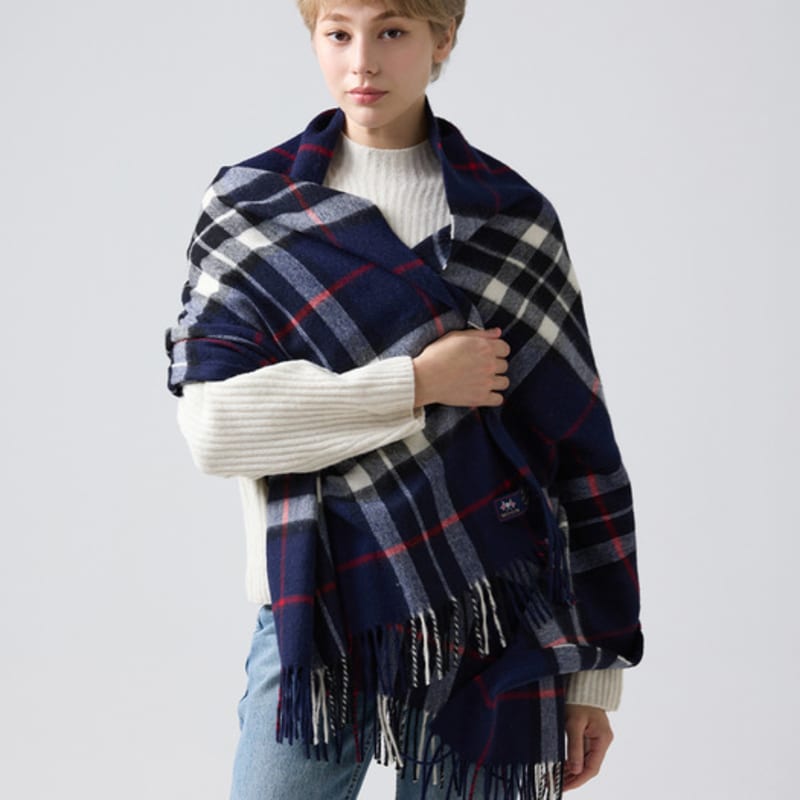 ABRAHAM MOON Merino Wool Shawl 70cm - Navy Thompson