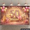 2D Pink Gold Glitter 50th Birthday Backdrop Home Party Celebration Photo Background