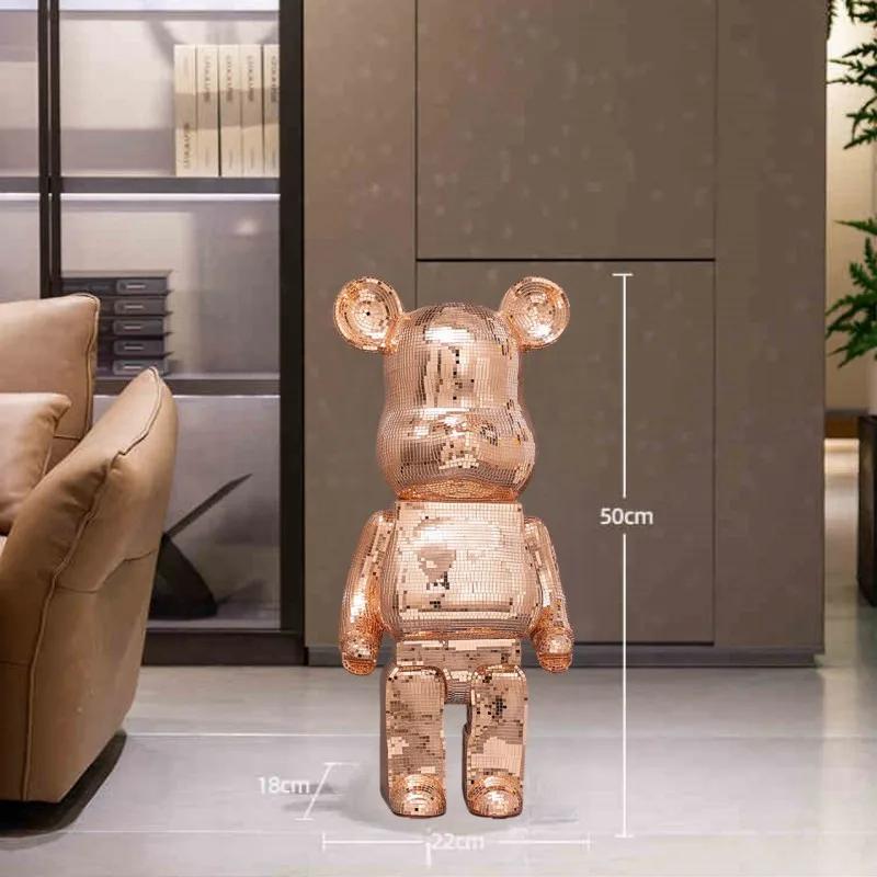 50cm Bear Figurine Resin Disco Mirror Violent Bear Sculpture Delicate Standing Statue Living Room Decoration Exquisite Gift
