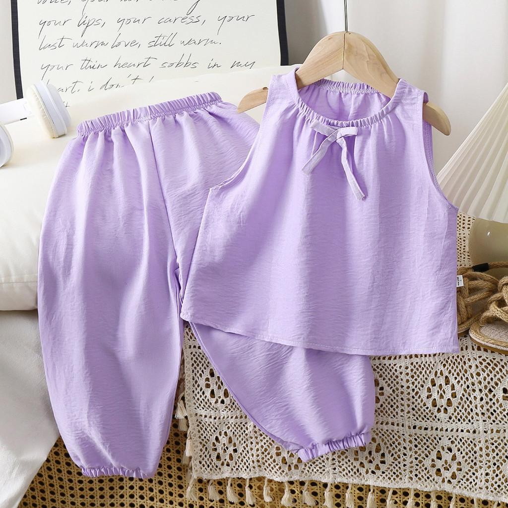 Girl Toddler Sleeveless Long Pants Set Summer Girls Cotton Blend Casual Lounge Wear For Kids