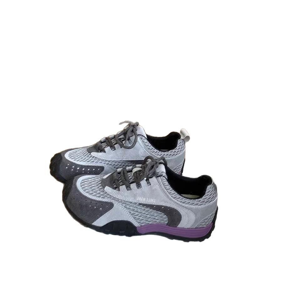 Autumn New Leather Mesh Soft-soled German Training Shoes Women's Versatile Color Matching Fashion Casual Height-increasing Sports Forrest Gump Shoes