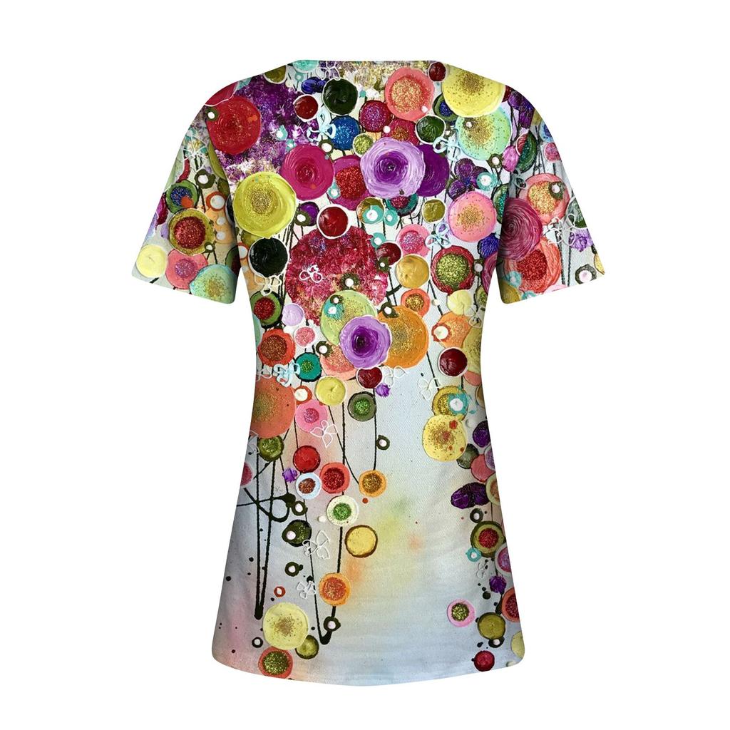Women's Shirt Blouse Button Retro Print Short Sleeve Casual Basic Round Neck Regular Top