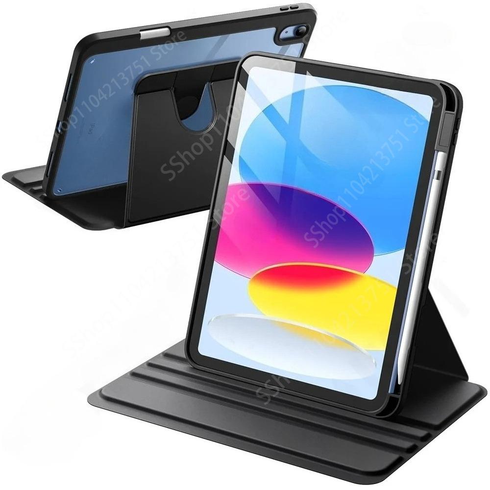 Pour Nouvel iPad A16 11ème/10ème Génération 9/8/7ème 10.2 Pro 12.9  Air 11 13 M3 M2 M4 Mini 7 6 5 4 avec Porte-Stylo Étui Tablette Rotatif Mini6- Mini7 A17 Pro noir