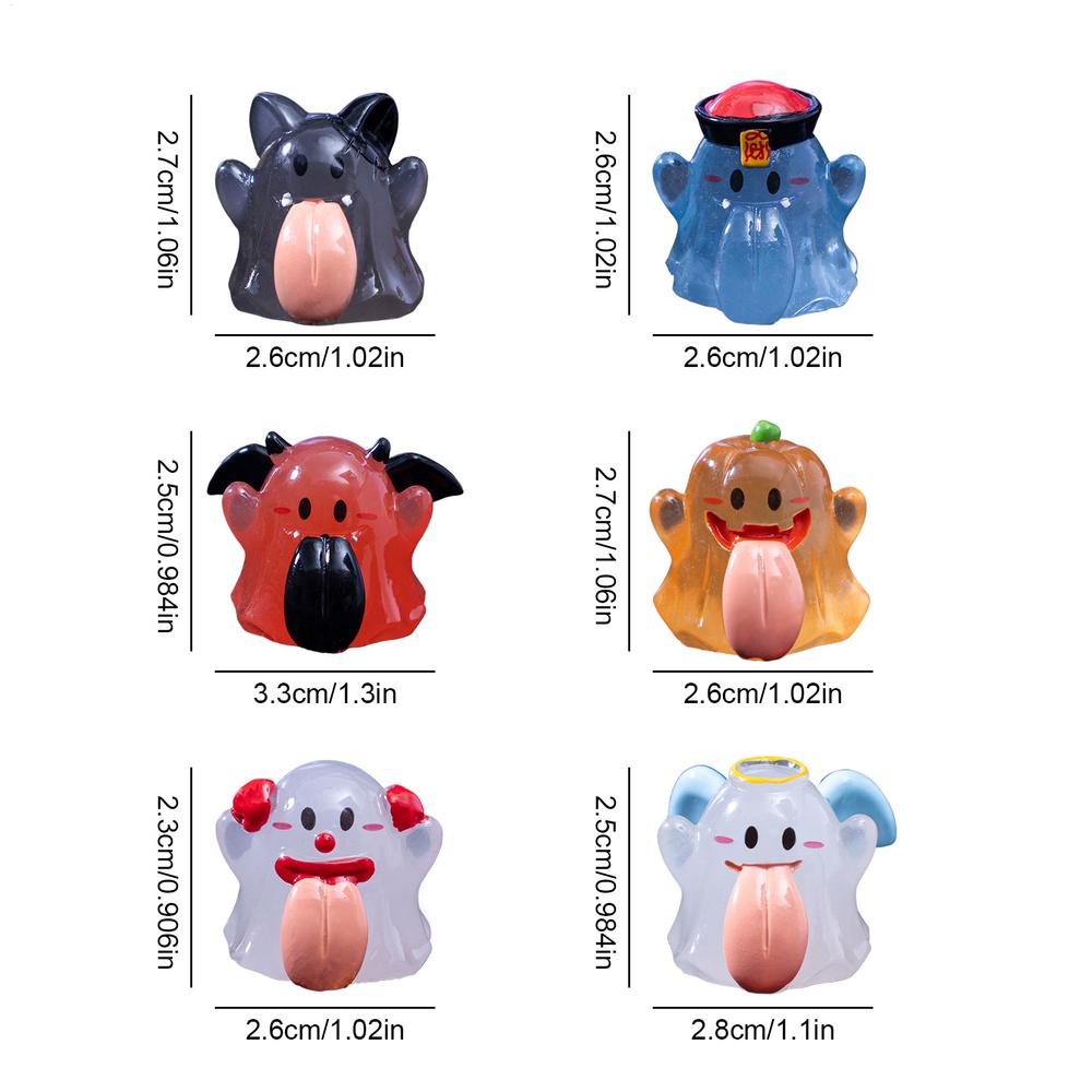 Ghost Figurine 6 Pieces Glow in The Dark Ghost Car Decorations Resin Halloween Figurine with Large Tongue Design for Shelf Desk