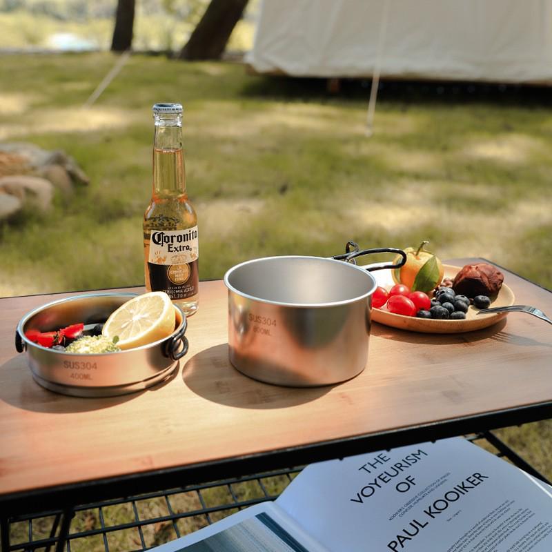 Stackable 304 Stainless Steel Camping Cookware Set - Includes Pot, Pan, Water Cup, and Tableware