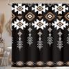 Black Western Aztec Shower Curtain, Vintage Abstract Geometric Cowboy Shower Curta Set, Boho Southwestern Tribal Native Neutral Fabric Shower Curta