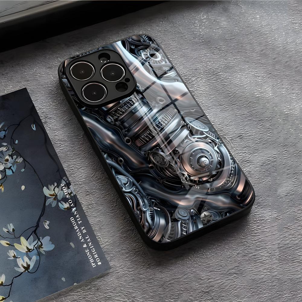 Mechanical Components Phone Case For IPhone 17 Air 16 E Pro Max 15 14 13 Mini 12 Pro 11 Max Plus Black Glass Cover
