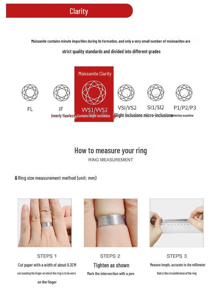 S925 Sterling Silver Moissanite Ring with 1 Carat Round Diamond, Adjustable Fit for Women
