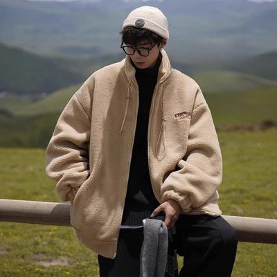 Fleece Jacket Men's New Autumn and Winter Lamb Wool Trendy Brand Lamb Wool Ruffian Handsome Cotton-padded Clothes